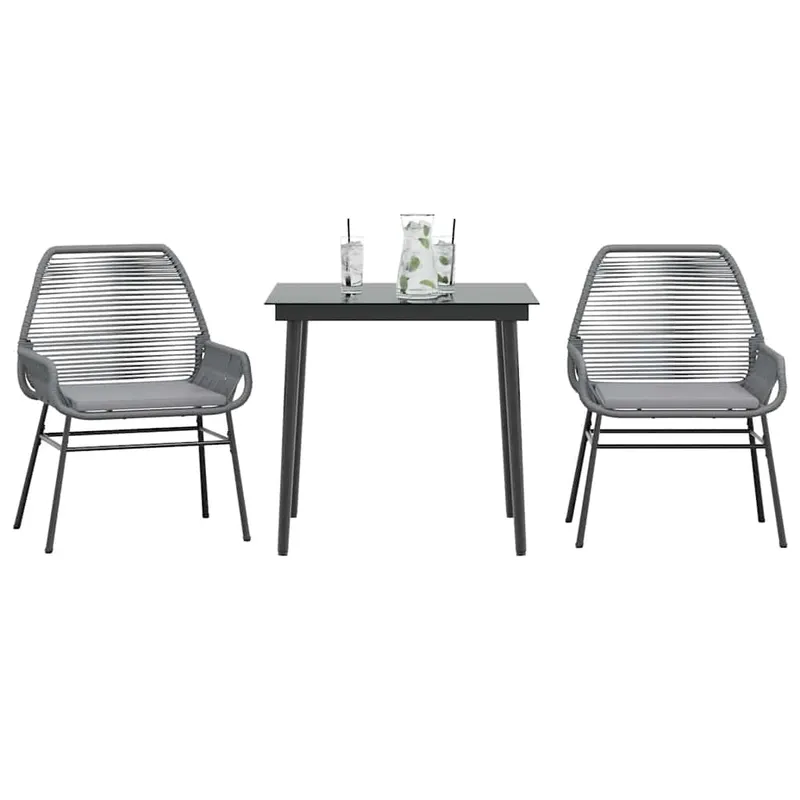 set de sufragerie de gradina 3 piese sticla poliratan gri