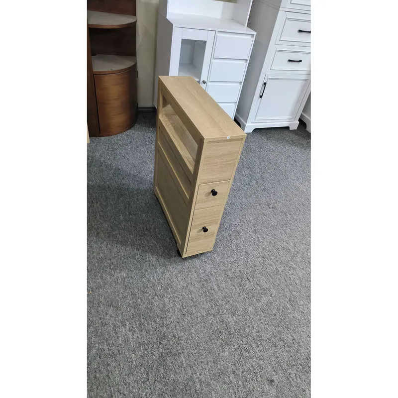 HOMCOM Corp de depozitare pentru baie pe roți dulap WC toaletă poliță deschisă 2 sertare 16 x 52 x 71,5 cm stejar