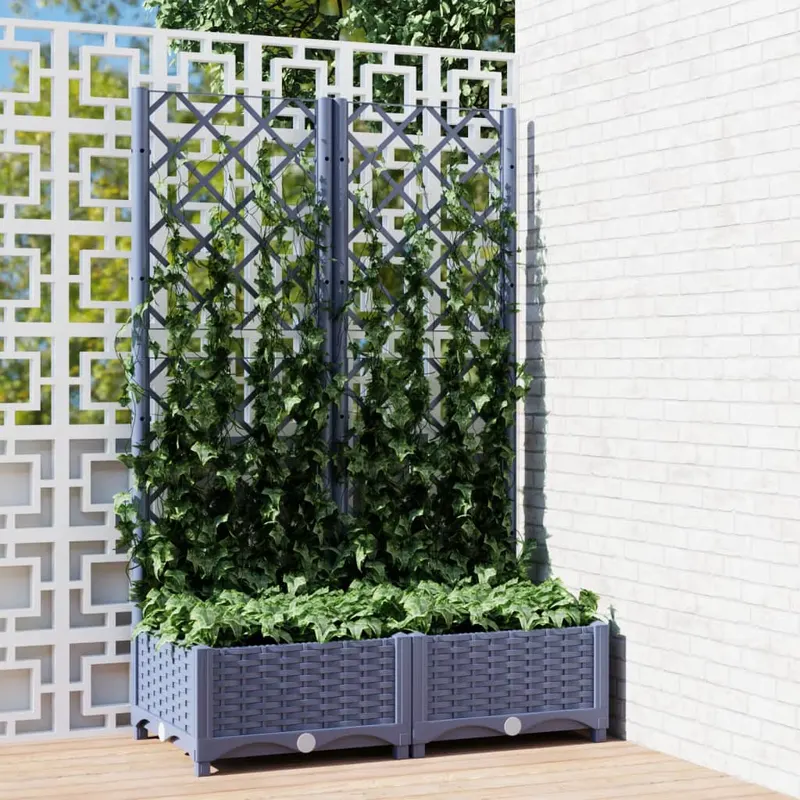 jardiniera de gradina cu spalier,gri inchis, 80x40x121,5 cm, pp