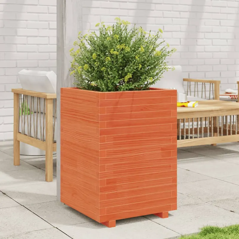 jardiniera de gradina, maro ceruit 50x50x72,5 cm lemn masiv pin