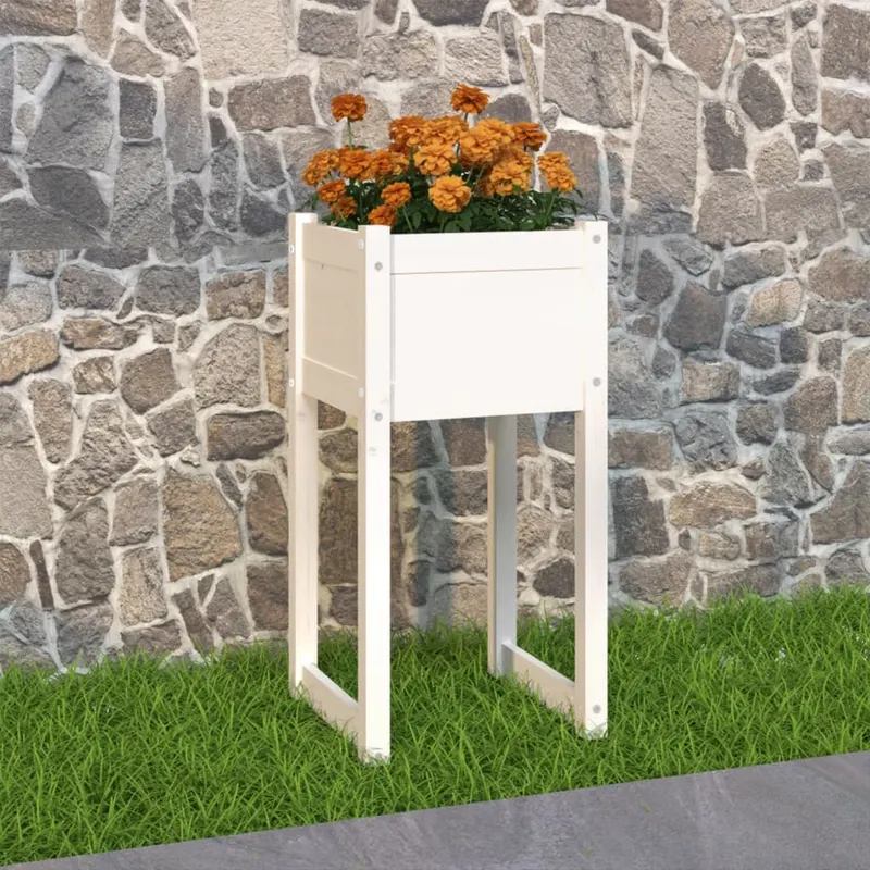 jardiniera, alb, 40x40x81 cm, lemn masiv de pin