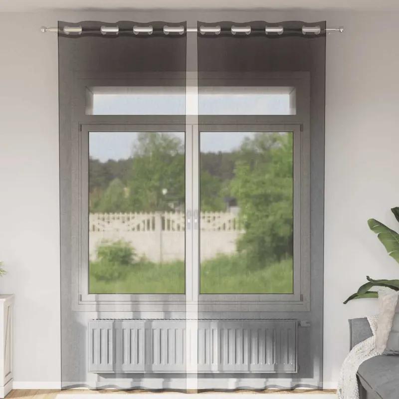 perdele voile cu oeli 2 buc negru 140x300 cm
