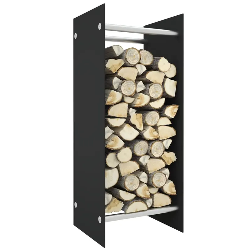 rastel lemne de foc negru 40x35x100 cm sticla securizata