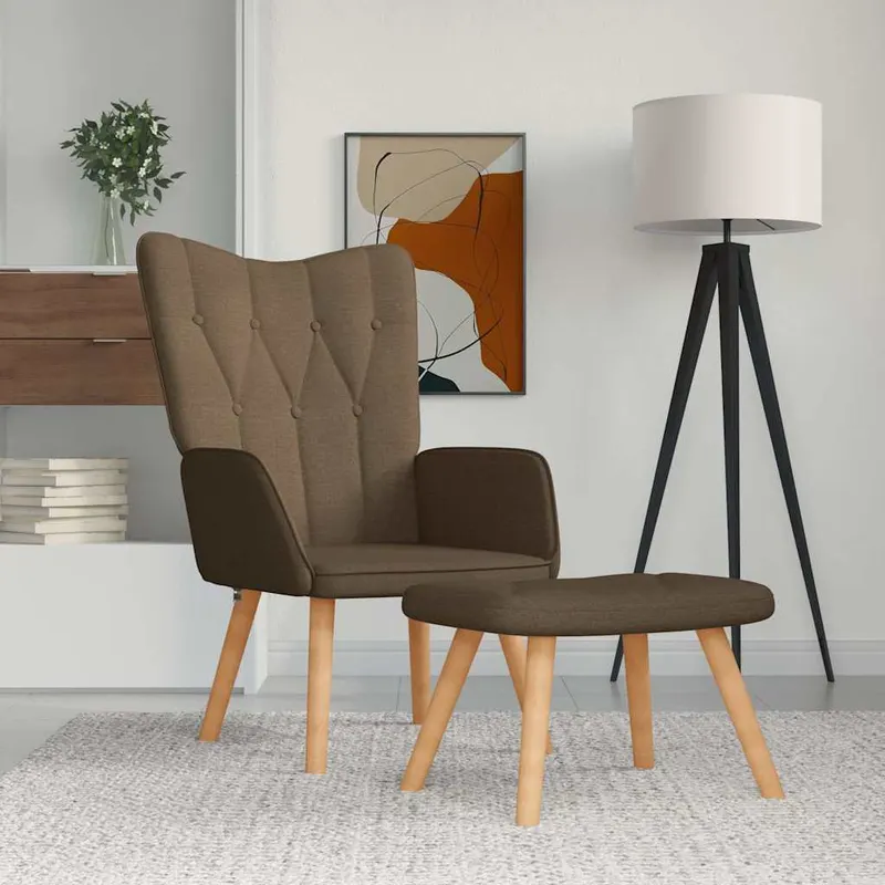 scaun de relaxare cu taburet, maro, material textil