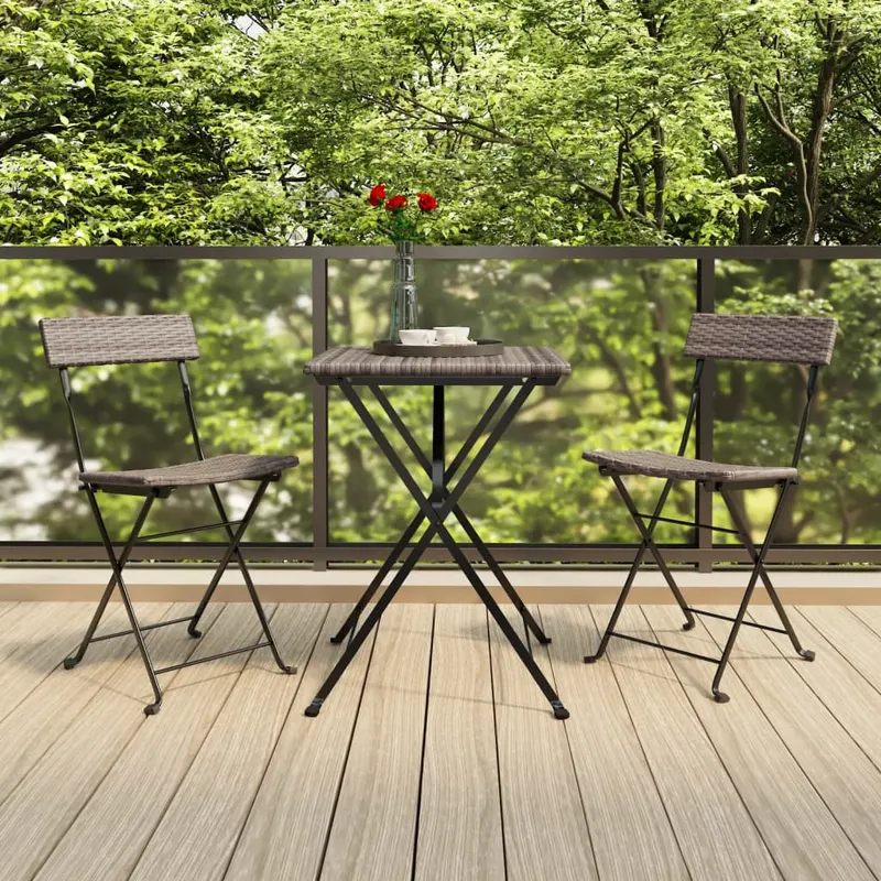 set mobilier bistro pliabil, 3 piese, gri, poliratan