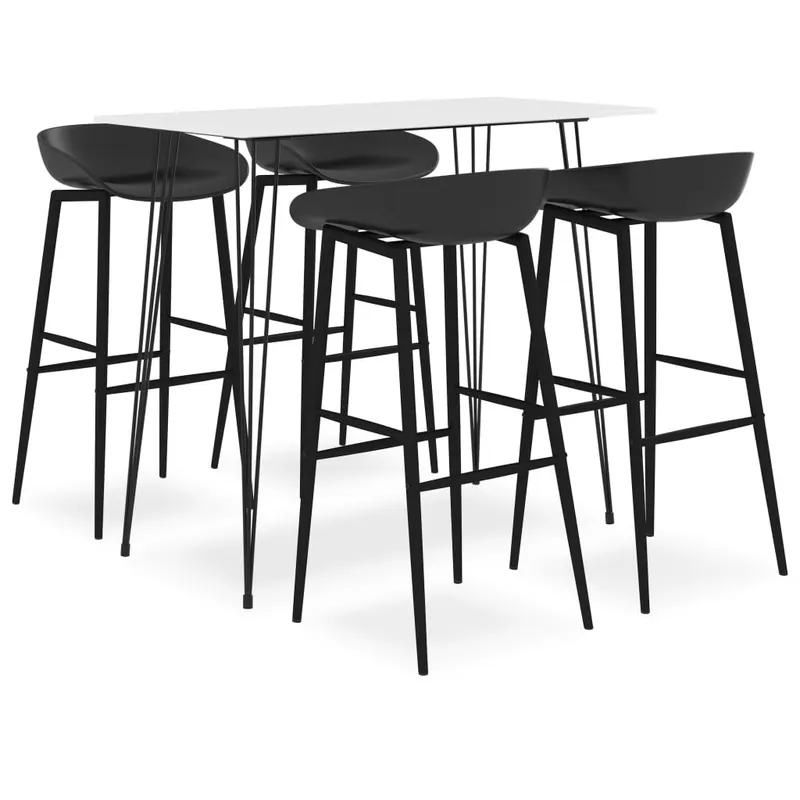 set mobilier de bar, 5 piese, alb si negru