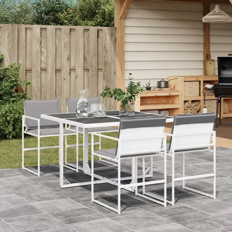 set mobilier de gradina, 5 piese, cu perne, alb, textilena