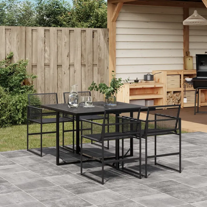 set mobilier de gradina, 5 piese, negru, poliratan