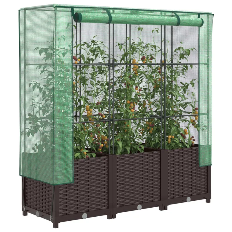 Strat inaltat cu husa de sera, aspect ratan, 120x40x138 cm