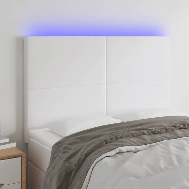 tablie de pat cu led, alb, 144x5x118/128 cm, piele ecologica