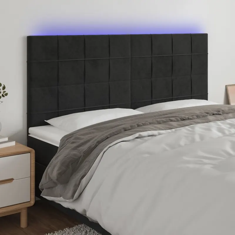 tablie de pat cu led, negru, 160x5x118/128 cm, catifea