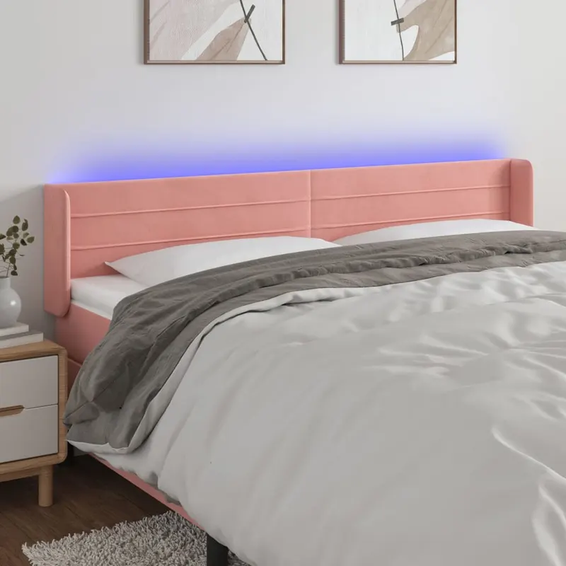 tablie de pat cu led, roz, 183x16x78/88 cm, catifea