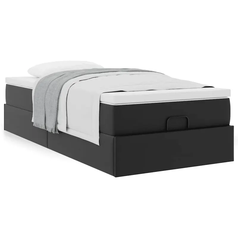 cadru de pat otoman cu saltea neagra 90x200cm piele artificiala