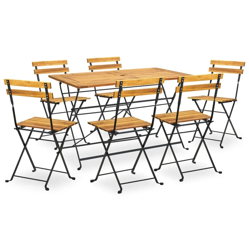 set mobilier de exterior pliabil, 7 piese, lemn masiv de acacia