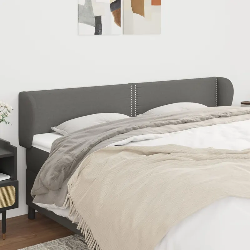 tablie de pat cu aripioare gri inchis 183x23x78/88 cm textil