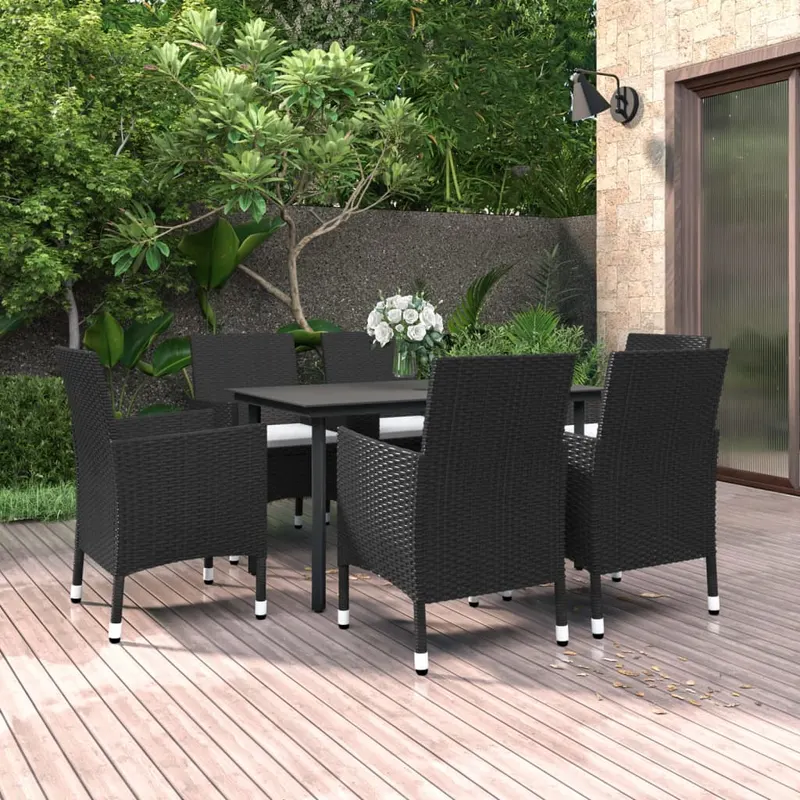 set mobilier de gradina cu perne, 7 piese, poliratan si sticla