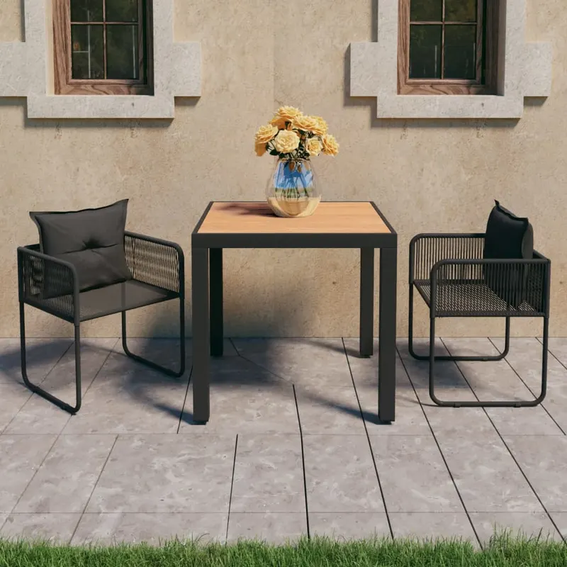 set mobilier masa de gradina, 3 piese, negru si maro, ratan pvc
