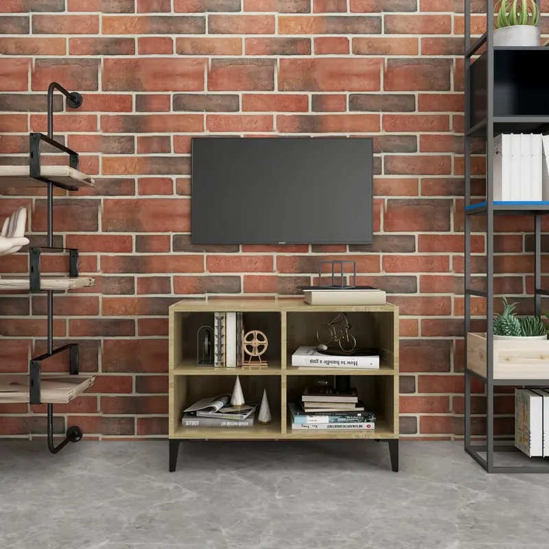 comoda tv cu picioare de metal, stejar sonoma, 69,5x30x50 cm