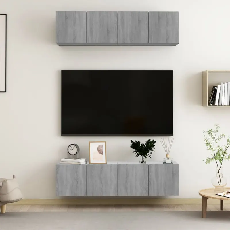 comode tv, 4 buc., gri sonoma, 60x30x30 cm, lemn prelucrat