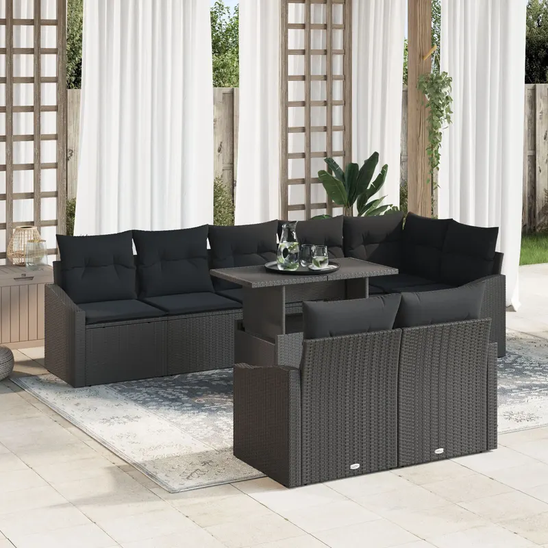 set de sofa pentru gradina cu 9 piese si perne negru poliratan