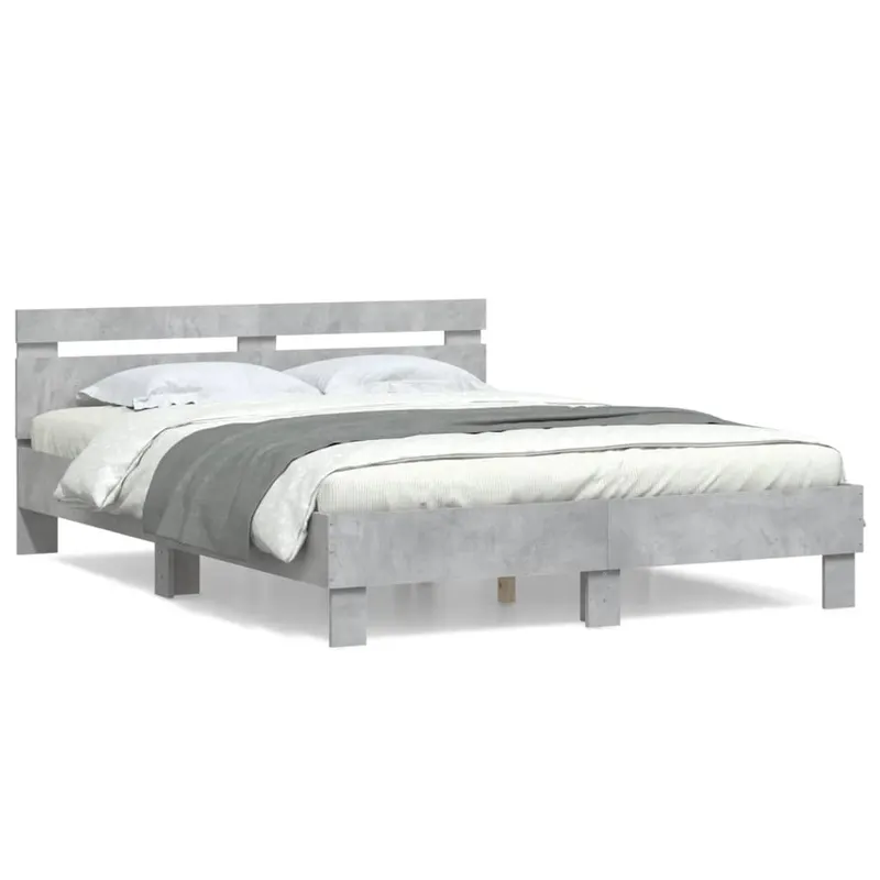 cadru de pat cu tablie gri beton 140x190 cm lemn prelucrat