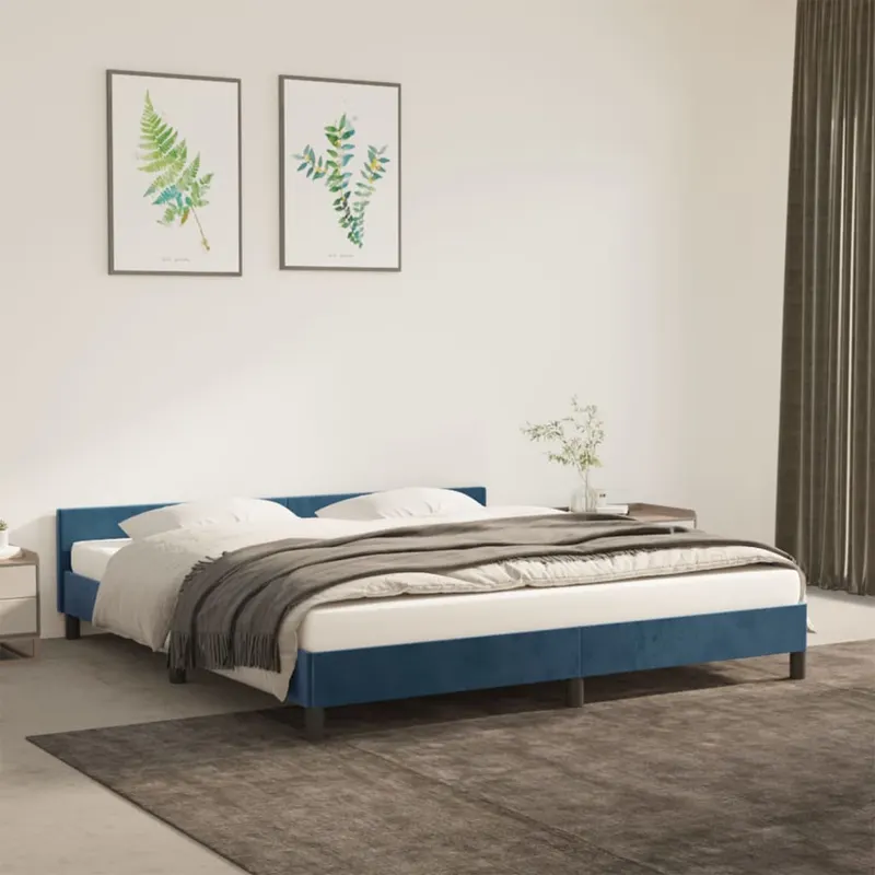 cadru de pat cu tablie, albastru inchis, 160x200 cm, catifea