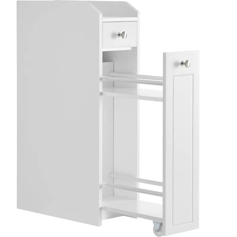 Dulap baie ingust sertare roti depozitare mdf compact, 40x18x70 cm, design modern, alb