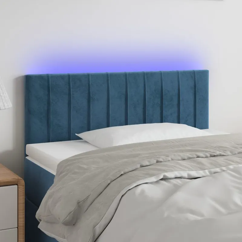 tablie de pat cu led, albastru inchis, 80x5x78/88 cm, catifea