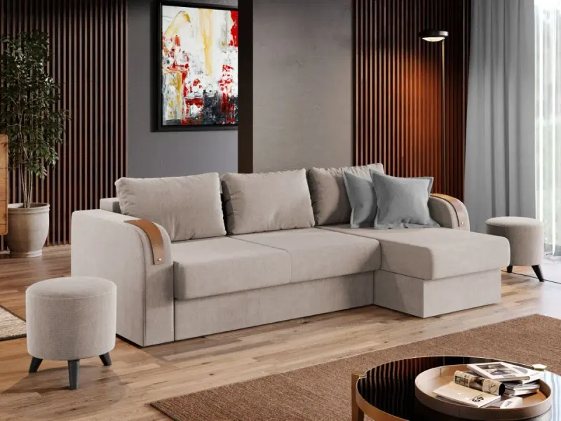 Pachet Mobila Coltar Morelia Crem + Masa Grand Stejar Auriu + 4 Scaune Grand Crem — imaginea 3