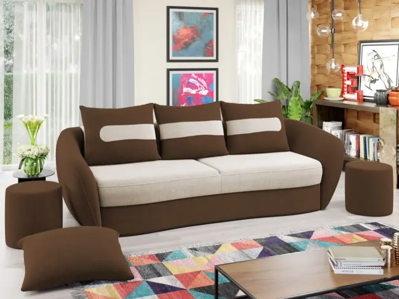 Canapea Velur Crem / Maro — imaginea 2