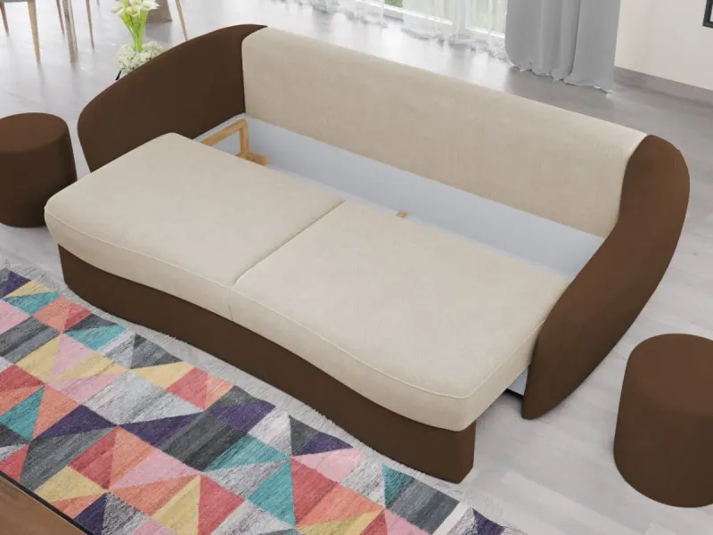 Canapea Velur Crem / Maro — imaginea 3