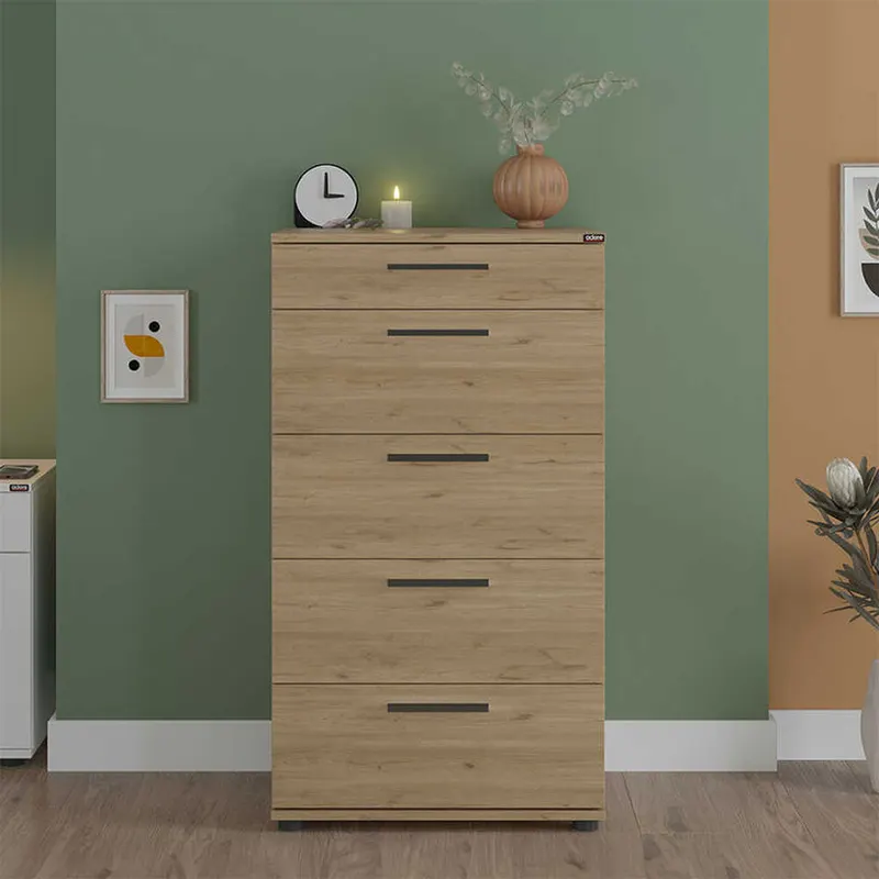 Comoda SFN-550-FF-1 Home Collection® Trendline cu 5 sertare, Alb - Maro - Stejar - Mov, 60x108x44 cm - Stejar