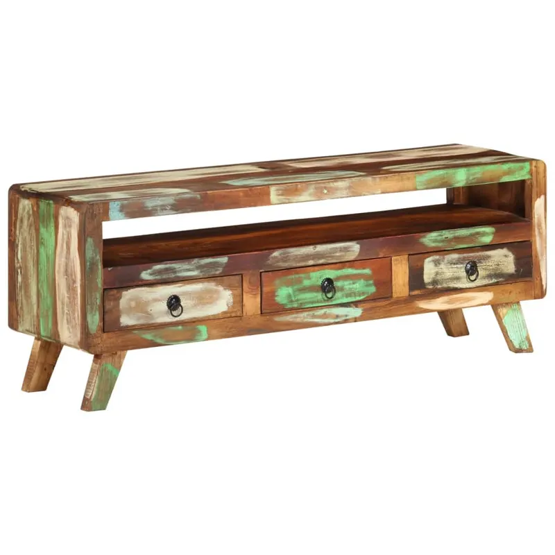comoda tv, 110x30x40 cm, multicolor, lemn masiv reciclat