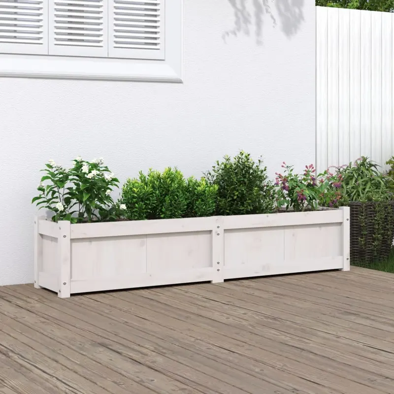 jardiniera de gradina, alb, 150x31x31 cm, lemn masiv de pin