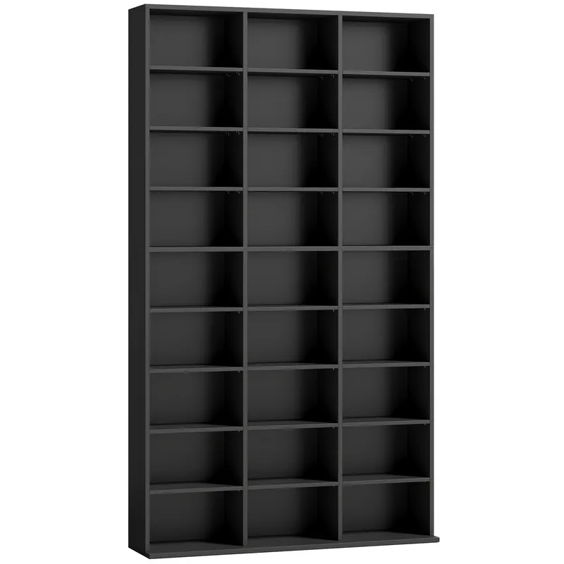 HOMCOM Dulap Dvd Con 9 Rafturi, 21 Regolabili, 27 Scomparti, Negru
