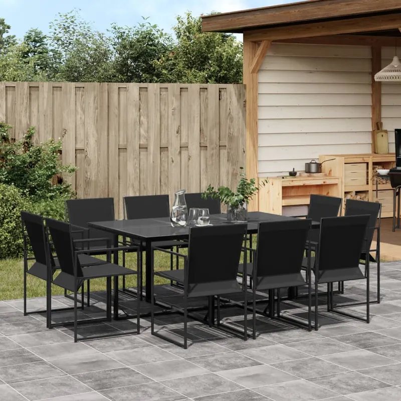 set mobilier de gradina, 11 piese, negru, textilena