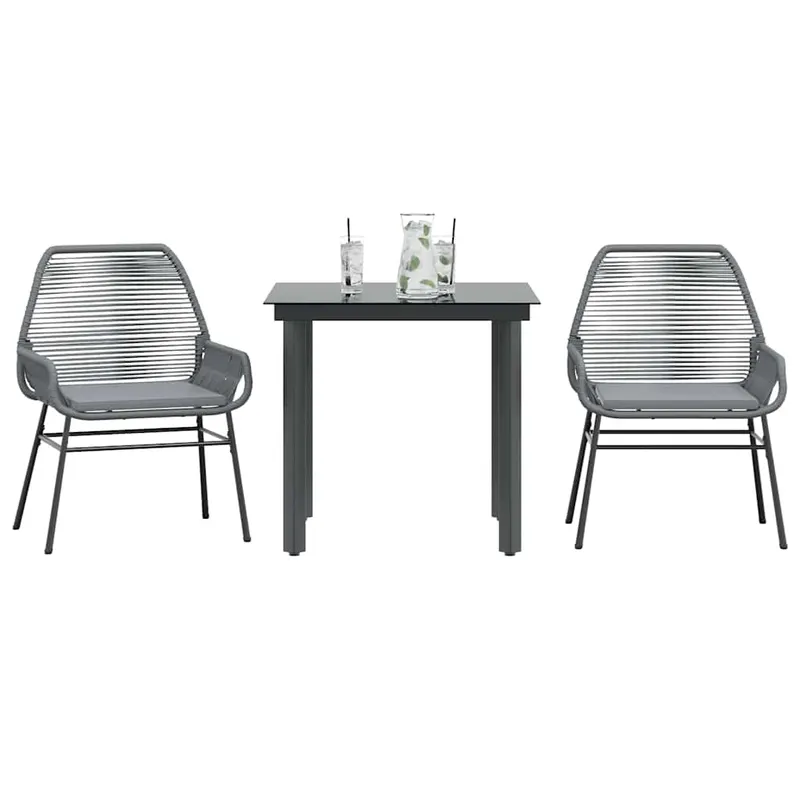 set de sufragerie de gradina 3 piese sticla poliratan gri