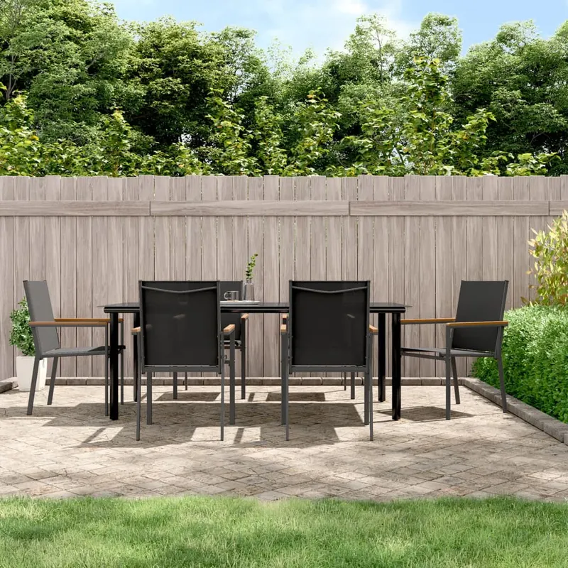 set mobilier de gradina, 7 piese, negru, textilena si otel