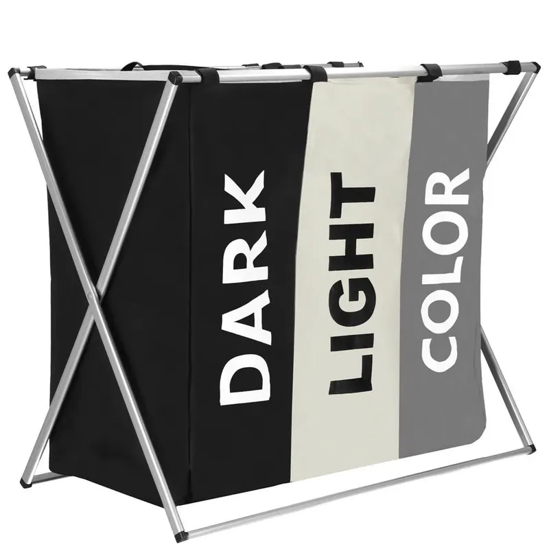 Cos de rufe cu 3 compartimente, cadru aluminiu, 60x40x68cm, 146 litri