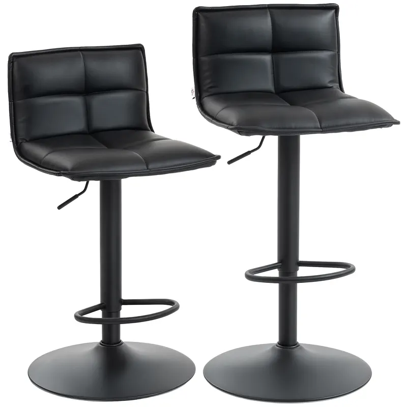 HOMCOM Set de 2 taburete de bar reglabile pe înălțime cu șezut rotativ din PU 44 x 45 x 85-106 cm negru