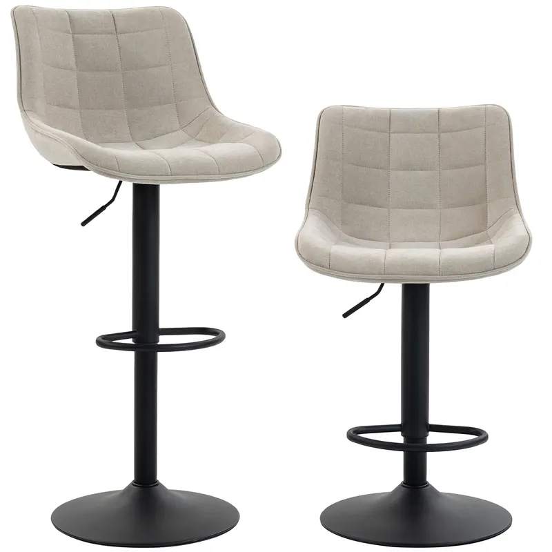 HOMCOM Set de 2 Scaune de Bar rotative și Reglabile, Alb Crem