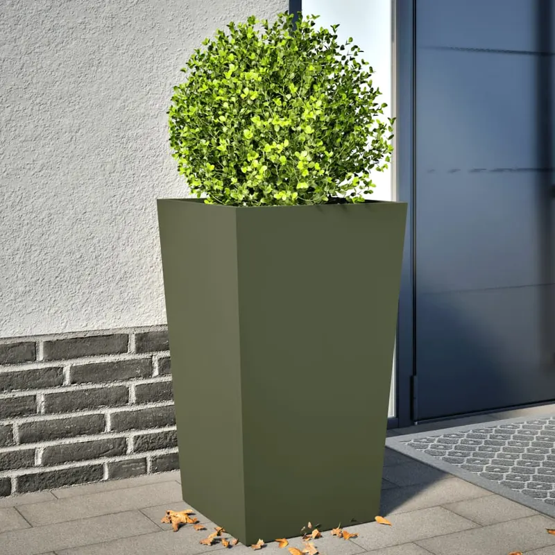 jardiniere gradina, 2 buc., verde masliniu, 45x45x75 cm, otel