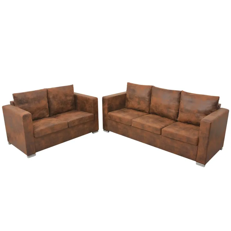 set canapea 2 piese, imitatie piele intoarsa