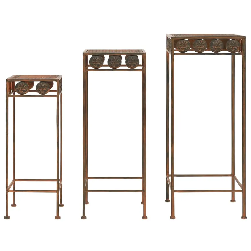 set suport plante, 3 buc., ruginiu, metal, stil vintage