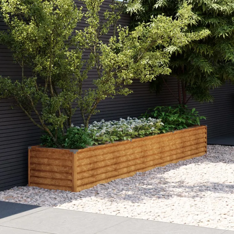 Strat inaltat de gradina, 291x50x36 cm, otel corten