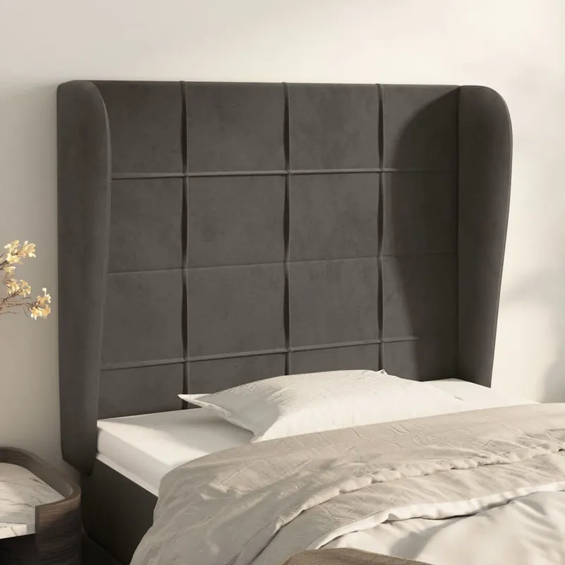 tablie de pat cu aripioare gri inchis 83x23x118/128 cm catifea