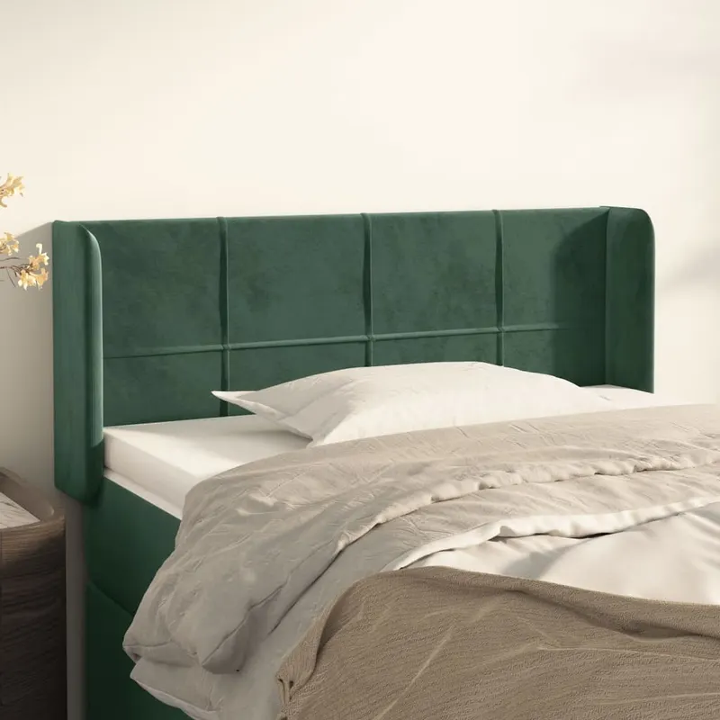 Tablie de pat cu aripioare verde inchis 103x16x78/88 cm catifea