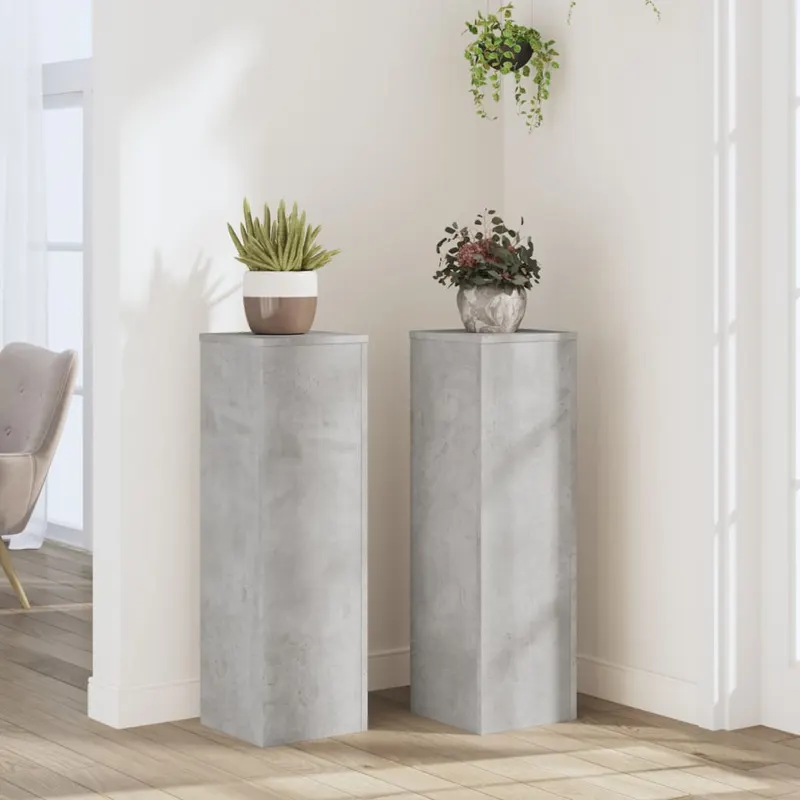 suport de plante, 2 buc., gri beton, 25x25x80 cm lemn prelucrat