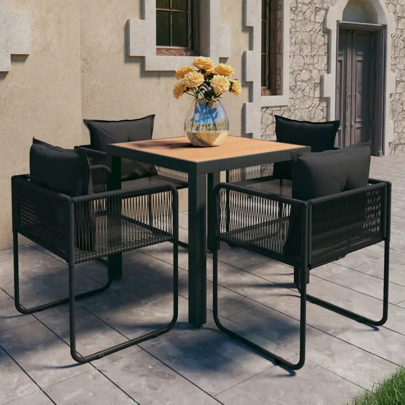 set mobilier masa de gradina, 5 piese, negru si maro, ratan pvc