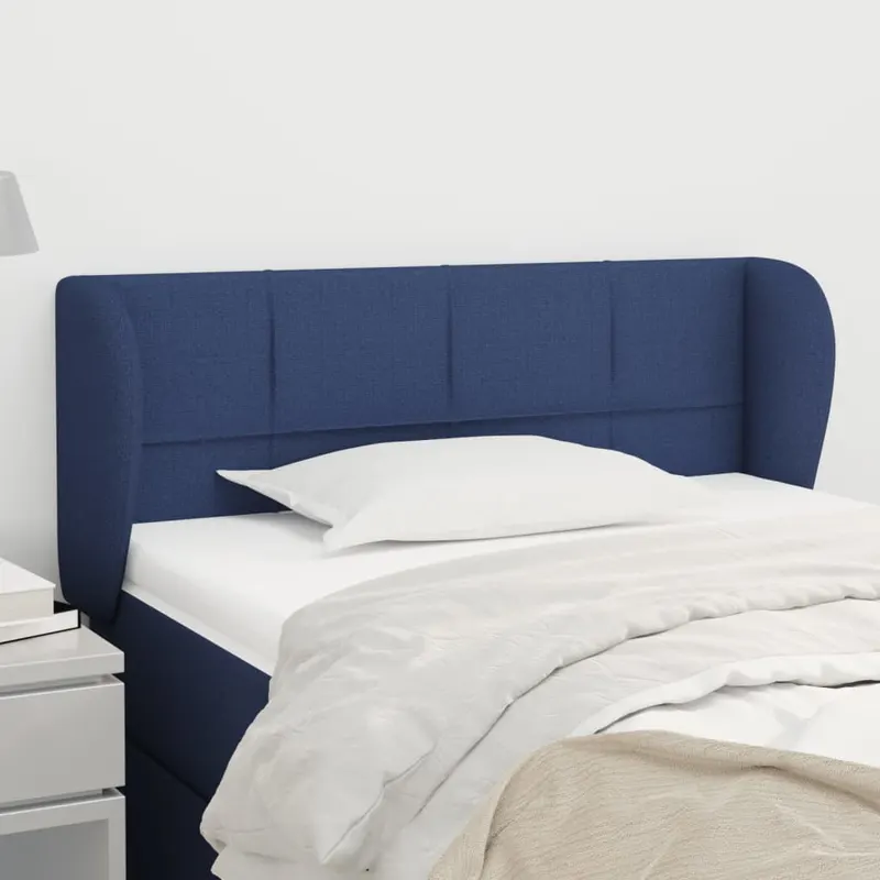Tablie de pat cu aripioare, albastru, 83x23x78/88 cm textil